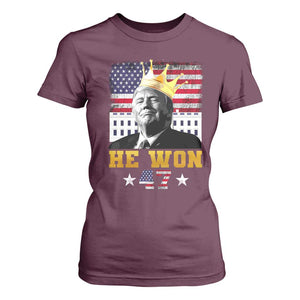 Trump Won 2024 T Shirt For Women He Won President 47th Of White HouseAmerican Flag TS10 Maroon Print Your Wear