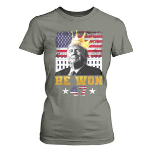 Trump Won 2024 T Shirt For Women He Won President 47th Of White HouseAmerican Flag TS10 Military Green Print Your Wear