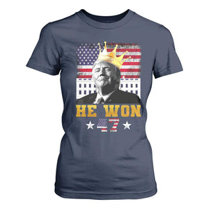 Trump Won 2024 T Shirt For Women He Won President 47th Of White HouseAmerican Flag TS10 Navy Print Your Wear