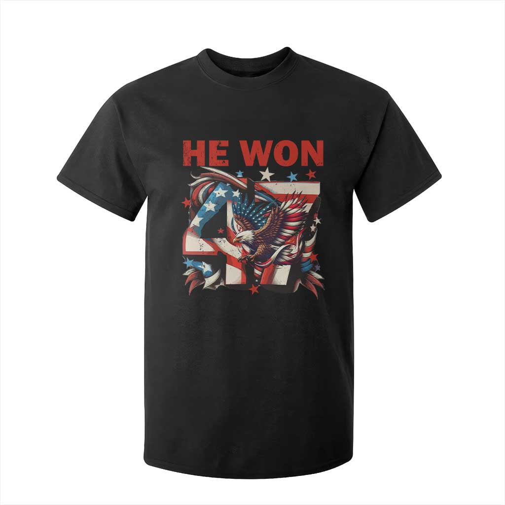 Trump Won T Shirt For Kid 47 President 2024 US Election Eagle American Flag TS10 Black Print Your Wear