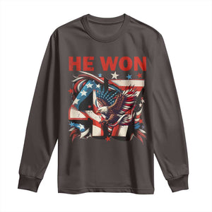 Trump Won Long Sleeve Shirt 47 President 2024 US Election Eagle American Flag TS10 Dark Chocolate Print Your Wear