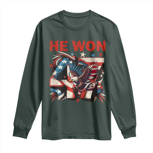 Trump Won Long Sleeve Shirt 47 President 2024 US Election Eagle American Flag TS10 Dark Forest Green Print Your Wear