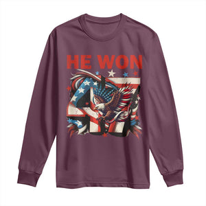 Trump Won Long Sleeve Shirt 47 President 2024 US Election Eagle American Flag TS10 Maroon Print Your Wear