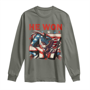 Trump Won Long Sleeve Shirt 47 President 2024 US Election Eagle American Flag TS10 Military Green Print Your Wear