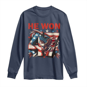 Trump Won Long Sleeve Shirt 47 President 2024 US Election Eagle American Flag TS10 Navy Print Your Wear