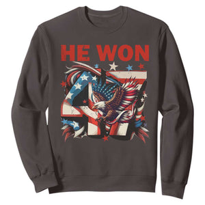 Trump Won Sweatshirt 47 President 2024 US Election Eagle American Flag TS10 Dark Chocolate Print Your Wear