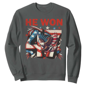 Trump Won Sweatshirt 47 President 2024 US Election Eagle American Flag TS10 Dark Heather Print Your Wear