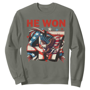 Trump Won Sweatshirt 47 President 2024 US Election Eagle American Flag TS10 Military Green Print Your Wear