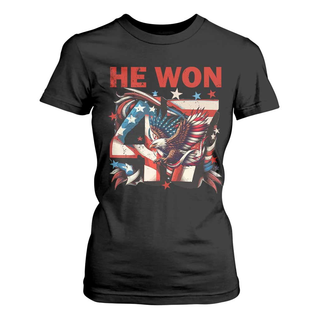 Trump Won T Shirt For Women 47 President 2024 US Election Eagle American Flag TS10 Black Print Your Wear