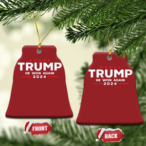 Donald Trump 2024 Christmas Ornament He Won Again TS10 Bell Flake Red Print Your Wear