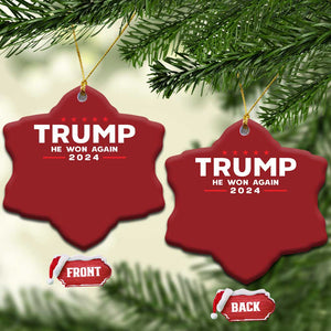 Donald Trump 2024 Christmas Ornament He Won Again TS10 Snow Flake Red Print Your Wear