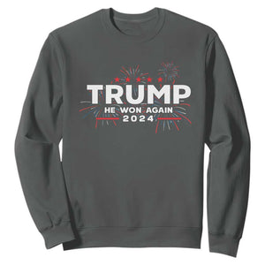 Trump 2024 Sweatshirt He Won Again TS10 Dark Heather Print Your Wear