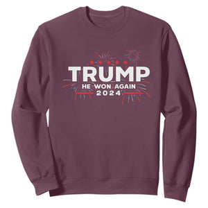 Trump 2024 Sweatshirt He Won Again TS10 Maroon Print Your Wear