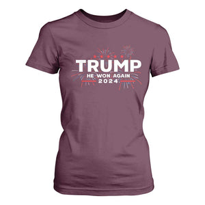 Trump 2024 T Shirt For Women He Won Again TS10 Maroon Print Your Wear