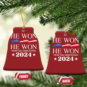 Trump 2024 Christmas Ornament He Won Take American Back American Flag TS10 Bell Flake Red Print Your Wear