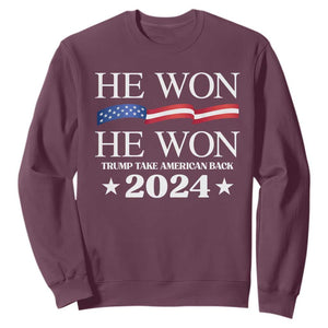 Trump 2024 Sweatshirt He Won Take American Back American Flag TS10 Maroon Print Your Wear