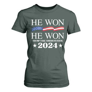 Trump 2024 T Shirt For Women He Won Take American Back American Flag TS10 Dark Forest Green Print Your Wear