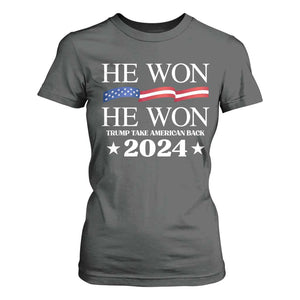 Trump 2024 T Shirt For Women He Won Take American Back American Flag TS10 Dark Heather Print Your Wear