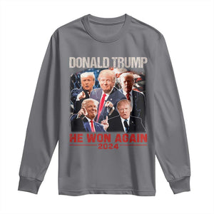 Donald Trump 2024 Long Sleeve Shirt He Won Again Retro 90s Flag TS10 Charcoal Print Your Wear