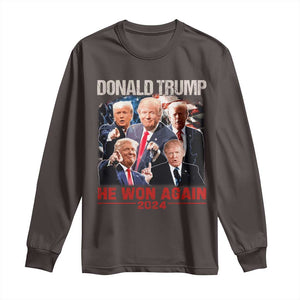 Donald Trump 2024 Long Sleeve Shirt He Won Again Retro 90s Flag TS10 Dark Chocolate Print Your Wear