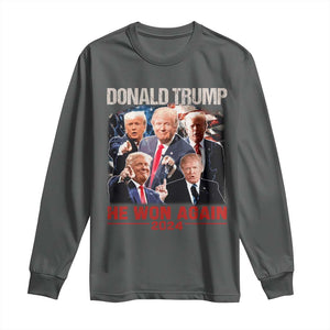 Donald Trump 2024 Long Sleeve Shirt He Won Again Retro 90s Flag TS10 Dark Heather Print Your Wear