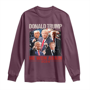 Donald Trump 2024 Long Sleeve Shirt He Won Again Retro 90s Flag TS10 Maroon Print Your Wear