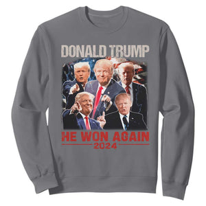 Donald Trump 2024 Sweatshirt He Won Again Retro 90s Flag TS10 Charcoal Print Your Wear