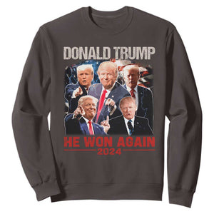 Donald Trump 2024 Sweatshirt He Won Again Retro 90s Flag TS10 Dark Chocolate Print Your Wear