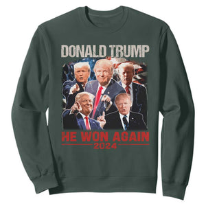 Donald Trump 2024 Sweatshirt He Won Again Retro 90s Flag TS10 Dark Forest Green Print Your Wear