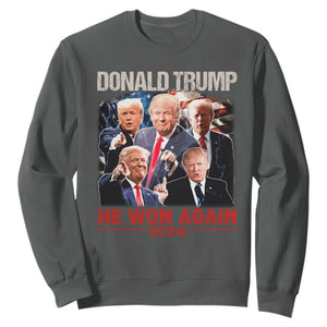 Donald Trump 2024 Sweatshirt He Won Again Retro 90s Flag TS10 Dark Heather Print Your Wear