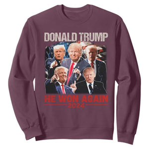 Donald Trump 2024 Sweatshirt He Won Again Retro 90s Flag TS10 Maroon Print Your Wear