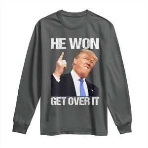 Trump Won 2024 Long Sleeve Shirt Get Over It 45 47th President TS10 Dark Heather Print Your Wear