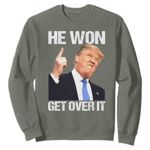 Trump Won 2024 Sweatshirt Get Over It 45 47th President TS10 Military Green Print Your Wear