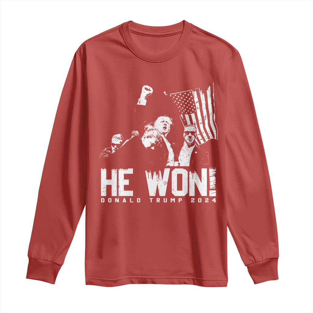 Donald Trump Won 2024 Long Sleeve Shirt He Won Fear Not American Hero Fight Fight Fight TS10 Red Print Your Wear