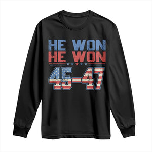 Trump 2024 Long Sleeve Shirt He Won Retro 45 47 Vintage American Flag TS10 Black Print Your Wear