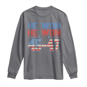 Trump 2024 Long Sleeve Shirt He Won Retro 45 47 Vintage American Flag TS10 Charcoal Print Your Wear