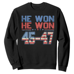 Trump 2024 Sweatshirt He Won Retro 45 47 Vintage American Flag TS10 Black Print Your Wear