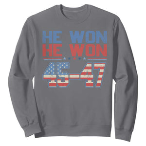 Trump 2024 Sweatshirt He Won Retro 45 47 Vintage American Flag TS10 Charcoal Print Your Wear