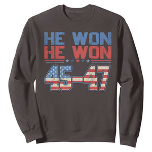 Trump 2024 Sweatshirt He Won Retro 45 47 Vintage American Flag TS10 Dark Chocolate Print Your Wear