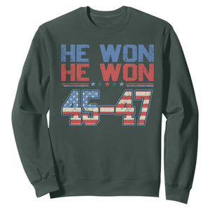 Trump 2024 Sweatshirt He Won Retro 45 47 Vintage American Flag TS10 Dark Forest Green Print Your Wear