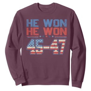 Trump 2024 Sweatshirt He Won Retro 45 47 Vintage American Flag TS10 Maroon Print Your Wear