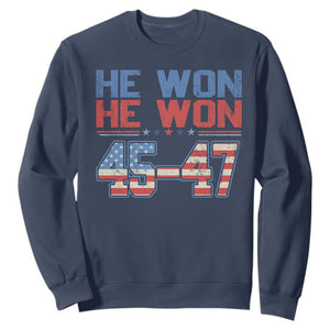 Trump 2024 Sweatshirt He Won Retro 45 47 Vintage American Flag TS10 Navy Print Your Wear