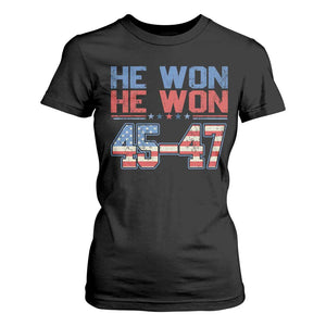 Trump 2024 T Shirt For Women He Won Retro 45 47 Vintage American Flag TS10 Black Print Your Wear