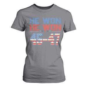 Trump 2024 T Shirt For Women He Won Retro 45 47 Vintage American Flag TS10 Charcoal Print Your Wear