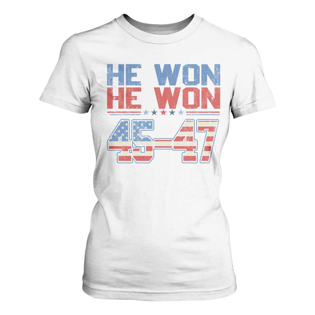 Trump 2024 T Shirt For Women He Won Retro 45 47 Vintage American Flag TS10 White Print Your Wear