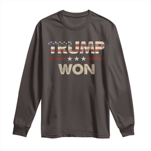 Trump Won 2024 Long Sleeve Shirt Retro 45 47 Vintage American Flag TS10 Dark Chocolate Print Your Wear