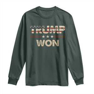 Trump Won 2024 Long Sleeve Shirt Retro 45 47 Vintage American Flag TS10 Dark Forest Green Print Your Wear