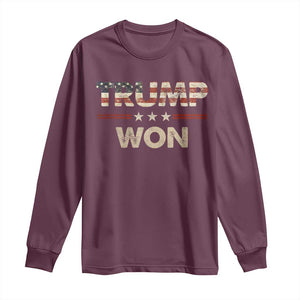 Trump Won 2024 Long Sleeve Shirt Retro 45 47 Vintage American Flag TS10 Maroon Print Your Wear