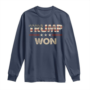 Trump Won 2024 Long Sleeve Shirt Retro 45 47 Vintage American Flag TS10 Navy Print Your Wear