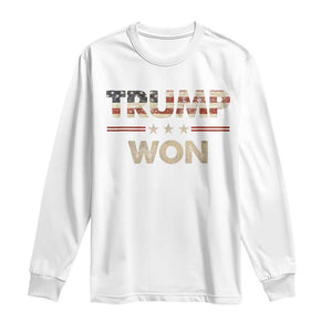 Trump Won 2024 Long Sleeve Shirt Retro 45 47 Vintage American Flag TS10 White Print Your Wear